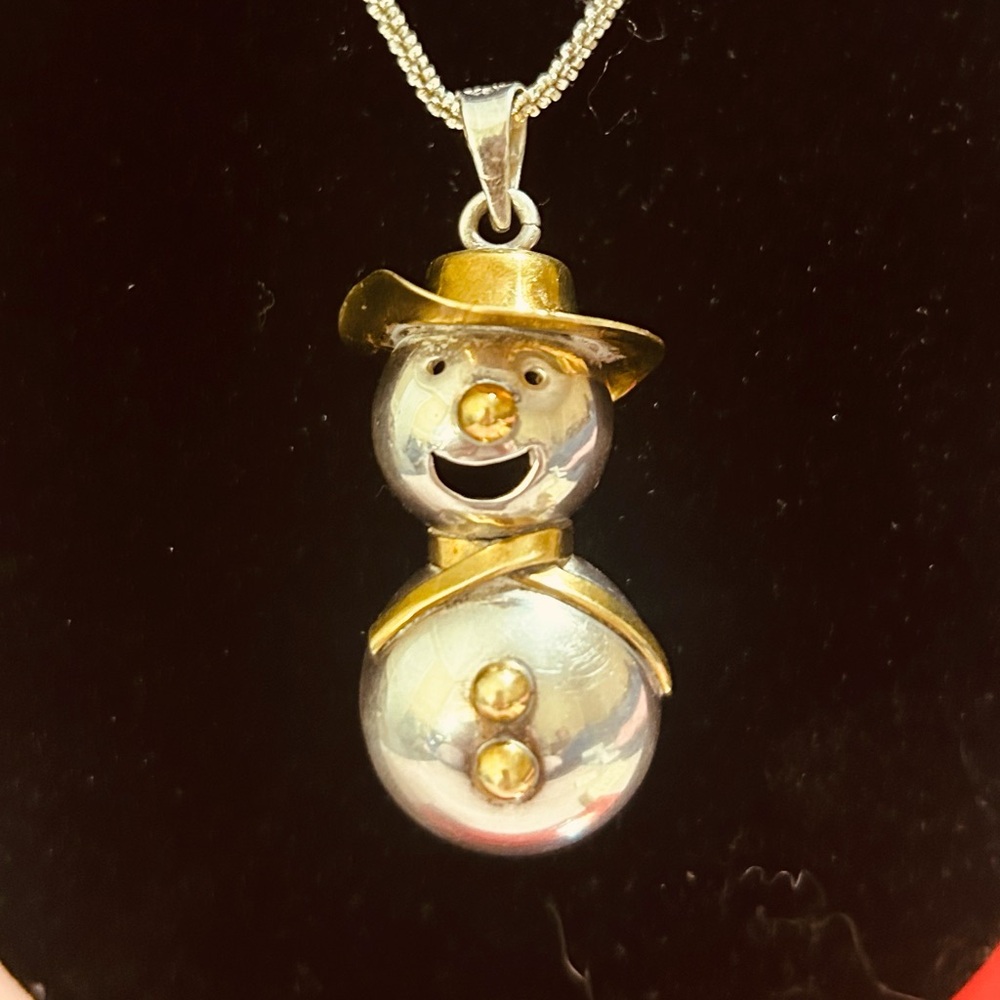 Vintage 1970s Taxco 925 Silver & Brass Snowman Pendant – Harmony Bell, 2”